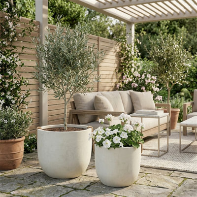 Ensemble de pots à fleurs ronds en béton de 2 à 15 po x 13 po + 18 po x 16 po faits à la main avec trous de drainage | Conception de ferme moderne pour une utilisation intérieure / extérieure