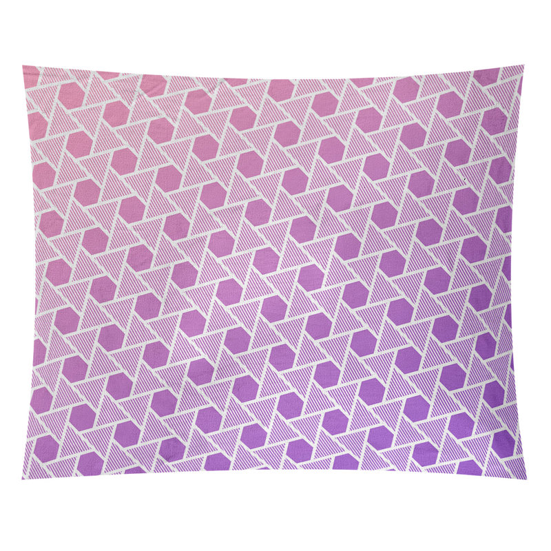 Tapisserie murale hexagonales et triangles, H 88 po x l 104 po, Rose / Mauve