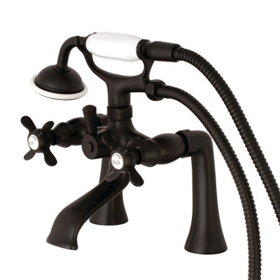 Kingston Brass Essex Three-Handle 2-Hole Deck Mount Clawfoot Tub Faucet with Hand Shower