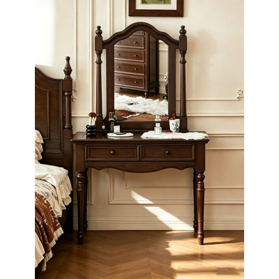 Coiffeuse en bois de style campagnard avec pieds à colonnes romaines pour la chambre à coucher