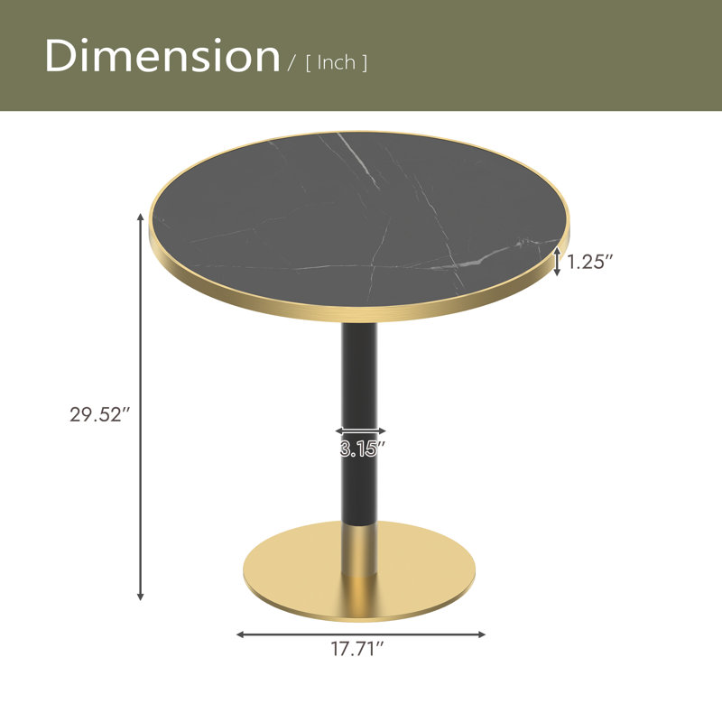 Table bistro ronde de 31,5 pouces avec plateau en faux marbre et plateau en métal robuste, facile à assembler, diamètre de la structure en métal robuste