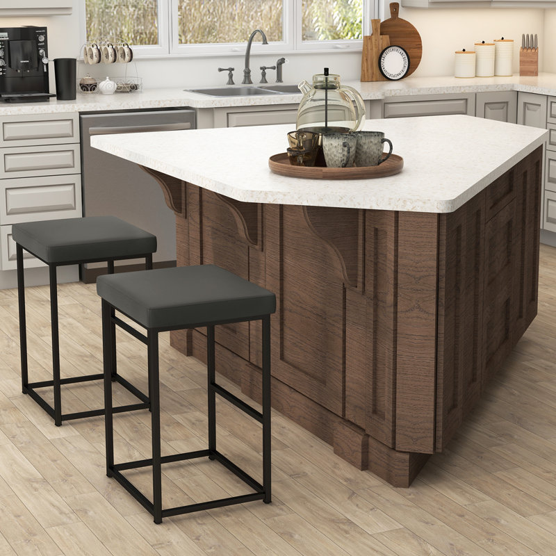 Narander Upholstered Counter Stool with Metal Frame, Grey