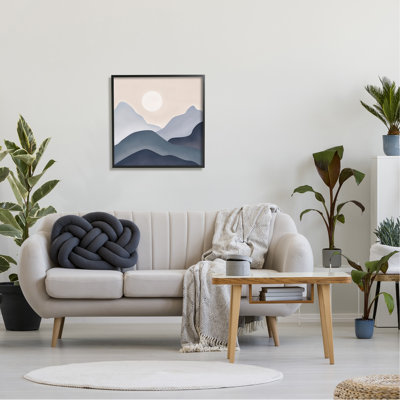 «Towering Mountain Peaks Abstract Shining Moon Sun - Floater Frame, impression sur bois»