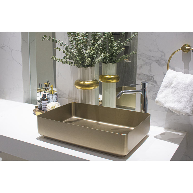 Selected 13.62'' Stainless Steel Square Bathroom Sink, Gold
