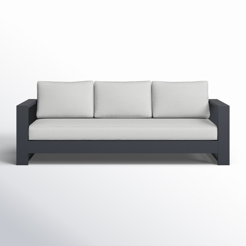 Hoyt 92.52” Outdoor Aluminum 3-Seater Sofa, Slate Black, Light Gray