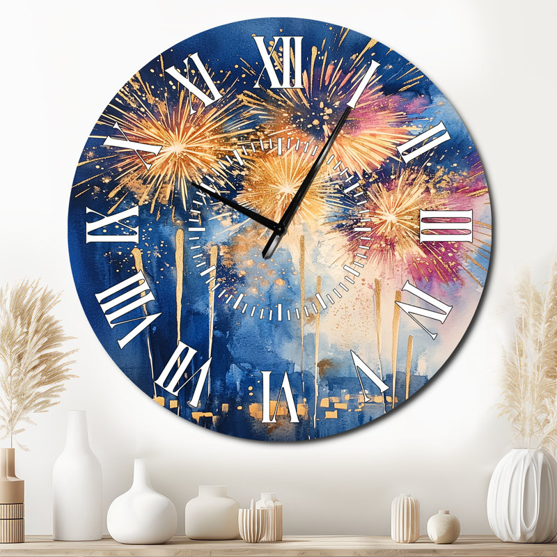 Feux d'artifice du Nouvel An - Horloge murale céleste silencieuse en métal, Surdimensionné