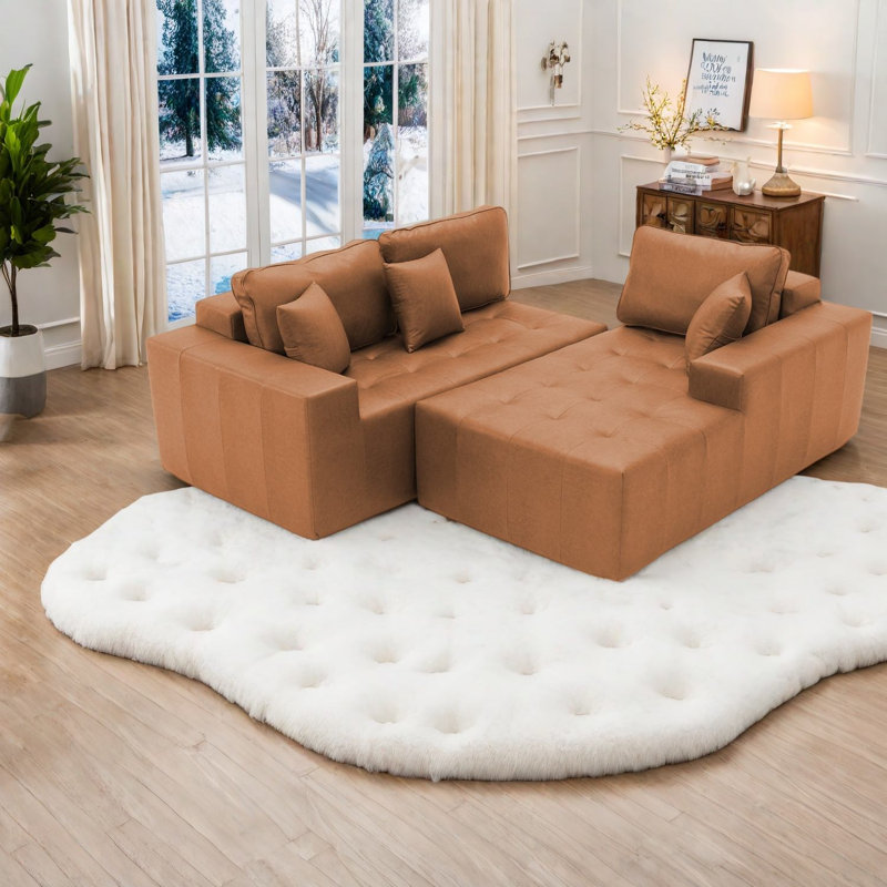 Canapé modulaire à compression, méridienne droite en similicuir 108,27 pouces, appartement moderne