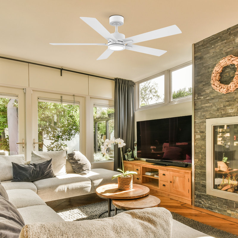 Ventilateur de plafond moderne à 5 pales de 52 po avec lumières DEL et télécommande, moteur à courant continu réversible à 6 vitesses, 3 lumières de couleur, minuterie, pales en bois à double face