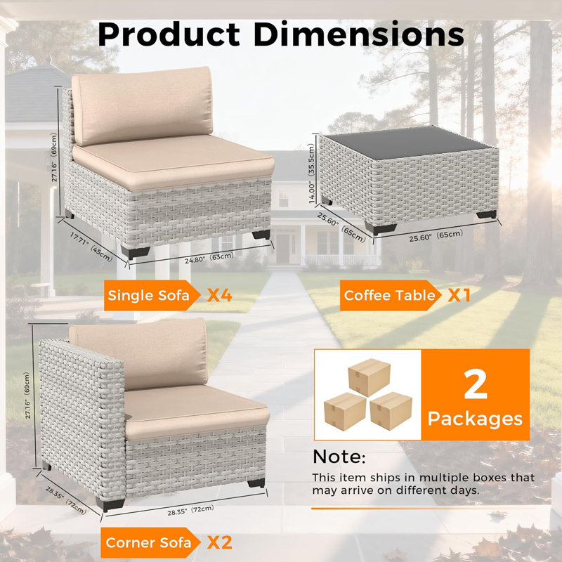 6 - Person Outdoor Patio Conversation Set with Cushions, Beige
