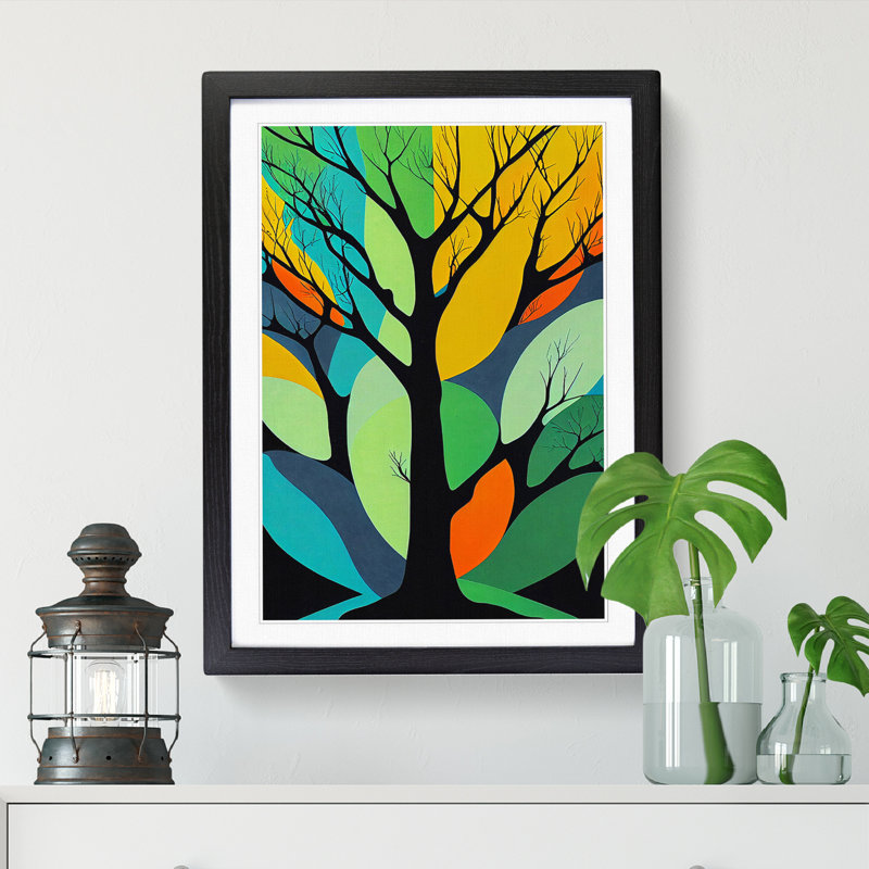 Tree Abstract in Colour Vol.10 1 Piece Single Picture Frame Wall Art, 46cm H x 34cm W x 2cm D, Walnut