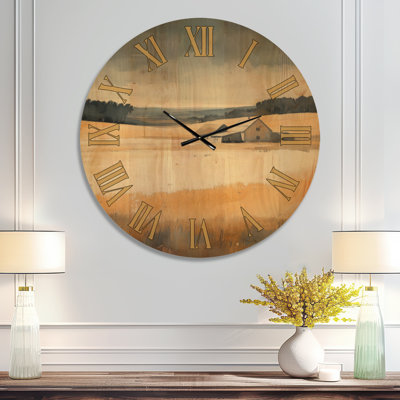 Horloge murale rustique Golden Fields Farmhouse I, imprimée sur bois