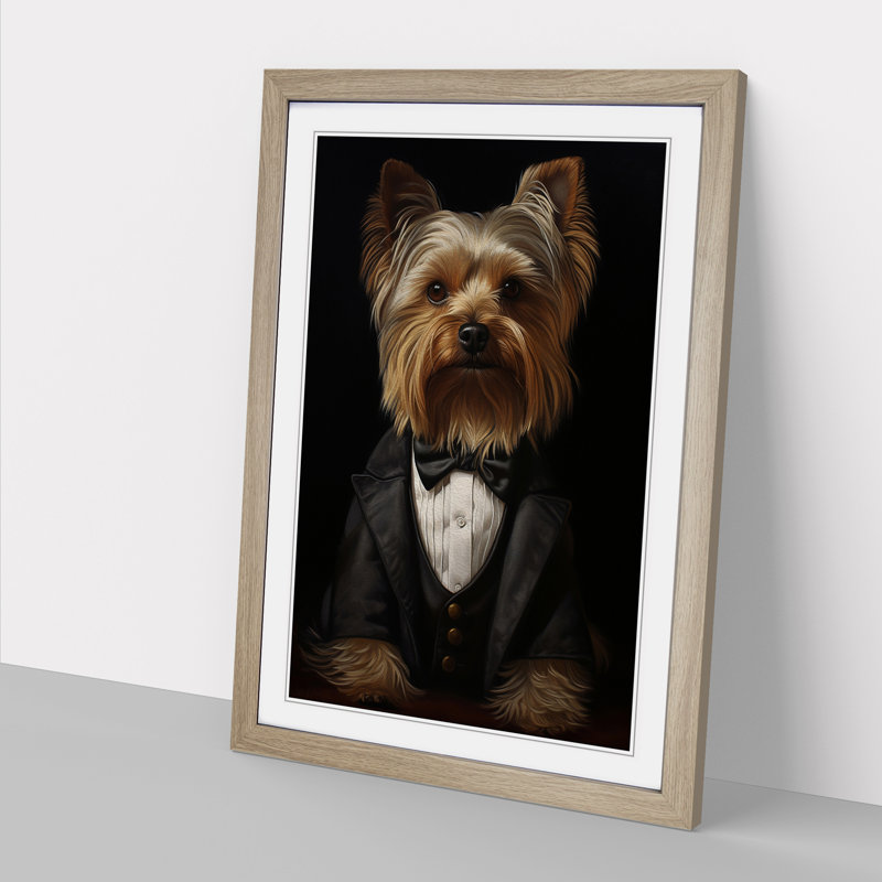 XYZ-FRM-V1223-1721 Yorkshire Terrier In A Suit Painting No.3 - Single Picture Frame Print on Wood, 34cm H x 25cm W x 2cm D
