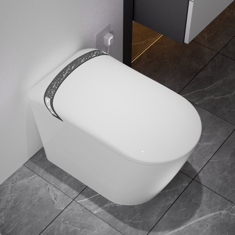 Smart Elongated Tankless Bidet Toilet: Auto Open/Close, Foot Kick, LED, Night Light, Warm Water, Dryer (White), White