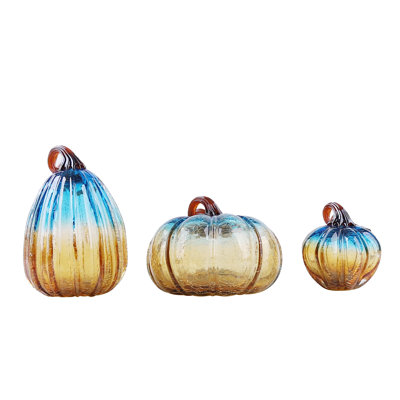 Ensemble de 3 citrouilles à récolte multicolores en verre 7,67 po Transpac