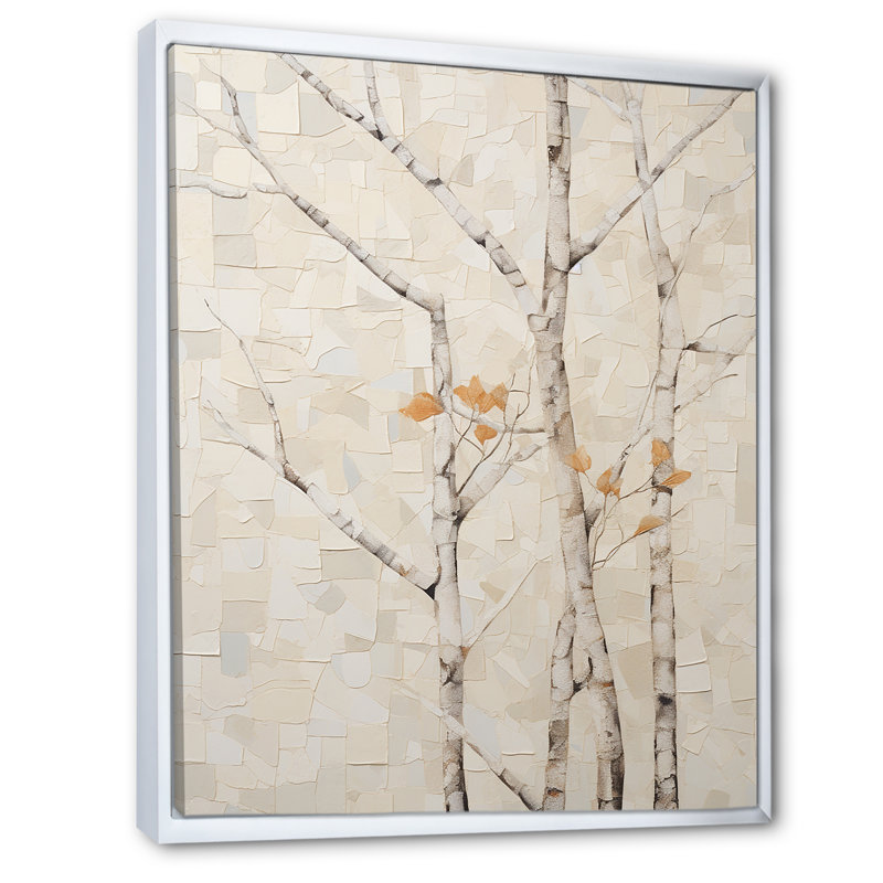 Minimalisme sycomore beige solitude III, reproduction d'art sur toile, Cadre flottant blanc, H 32 po x l 16 po x P 1 po