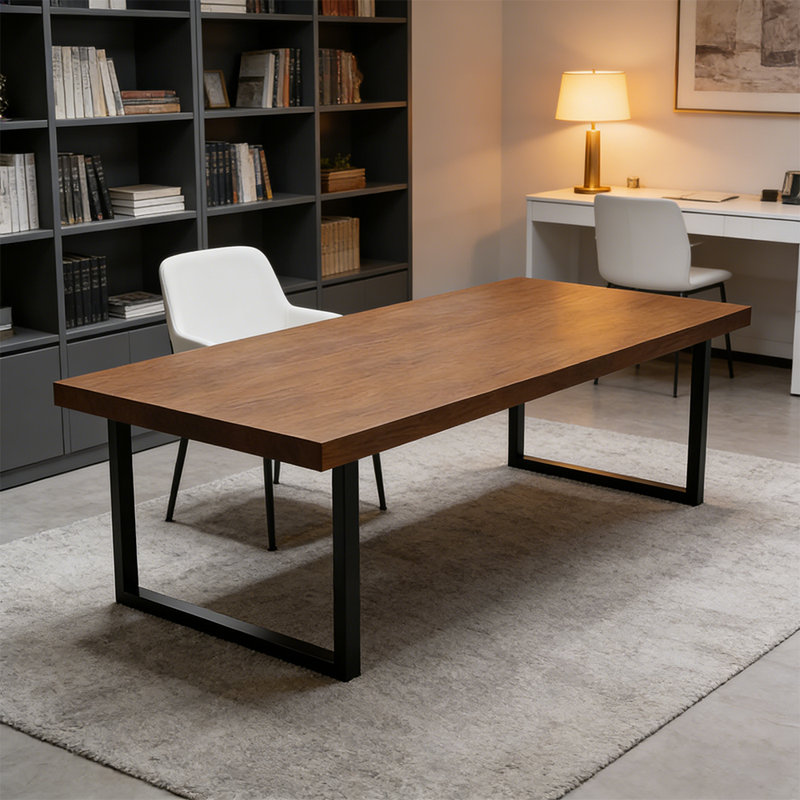 Bureau en bois massif avec pieds en fer de style industriel, H 29,53 po x l 94,5 po x P 27,53 po