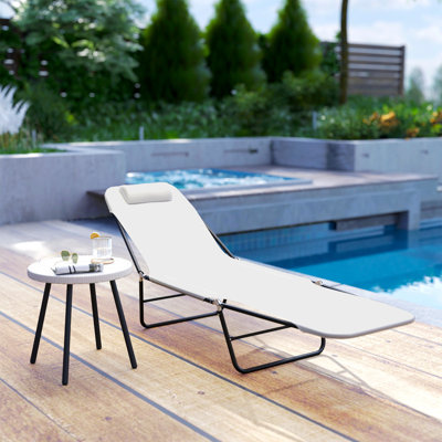 Shelly Folding Chaise Lounge Pool Chairs, Outdoor Sun Tanning Chairs with Pillow, Reclining Back, Steel Frame & Breathable Mesh for Beach, Yard, Patio