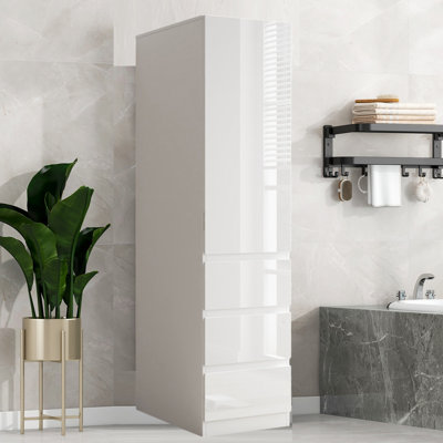 Bathroom Storage Cabinet With 3 Shelves,4 Door Shelves,3 Smooth-Gliding Drawers