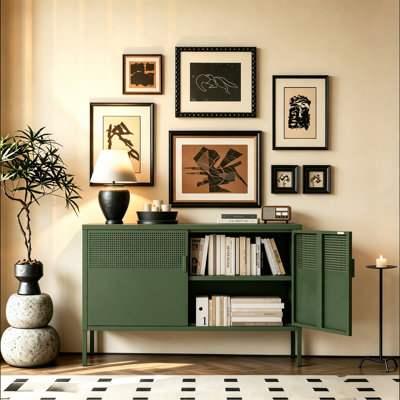  Armoire latérale en métal 25 po, meuble télé à deux portes, armoire de rangement avec tablettes réglables