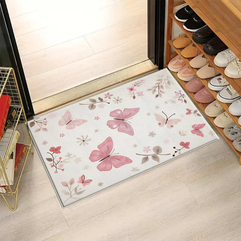 Floral And Butterfly Pattern Area Rug, Soft And Lightweight, Suitable For All Seasons, Easy To Maintain And Easy To Clean, Machine Washable Carpet Floor Mat, Suitable For Living Room, Bedroom, Hallway, Balcony, Patio, Room Decor, Home Decor, Outdoor Deco