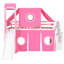 Lit mezzanine double avec tente et tour rose. Fabriqué en bois de pin massif. Fenêtre de conception inspirée d'une maisonnette. Vaste espace de rangement. L 94,6 po x l 99,5 po x H 78,9 po. Matelas non inclus. Assemblage-906392273-906392275