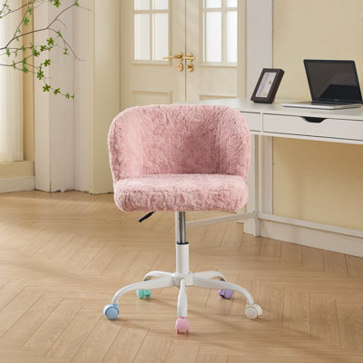Fauteuil de bureau artificiel en poils de lapin artificiel - Fauteuil de bureau pivotant réglable avec base en métal, fauteuil de coiffeuse multi-usage