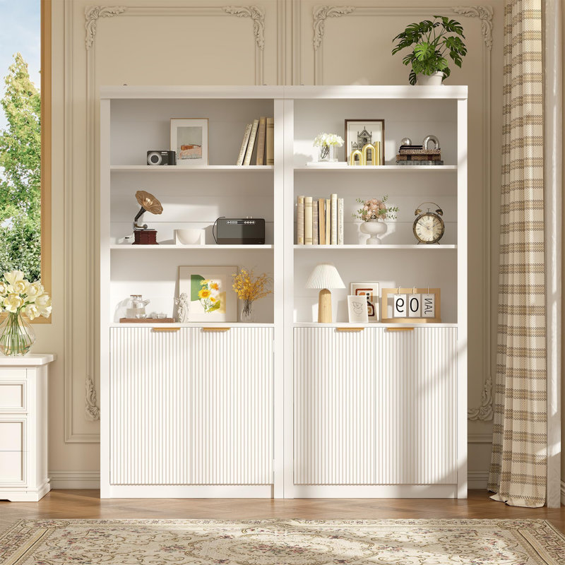 Tall Book Shelf and Bookcase Wooden Bookcase with Doors Modern Book Case with Large Storage Cabinet 5-Shelf Bookcases with Adjustable top Shelf for Home Office Living Room
