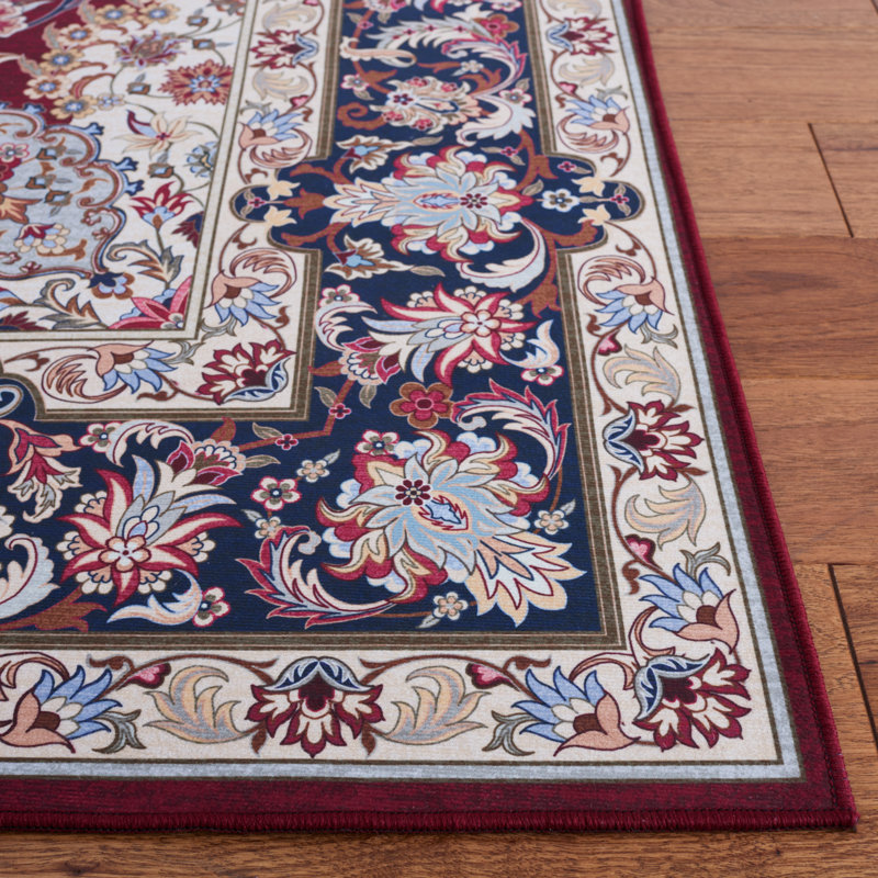 Tucson Vintage Look Machine Washable Non-Slip Area Rug in Maroon, Rectangle 76 x 122 cm