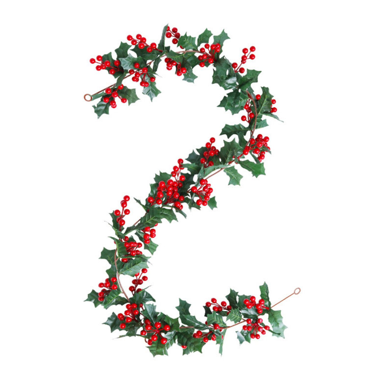 Guirlande de Noël artificielle 5,9 pi houx et baies rouges