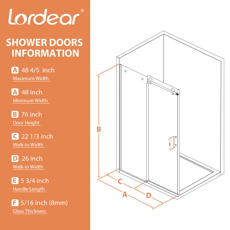 48" W x 76" H Frameless Double Sliding Shower Door with Tempered Glass
