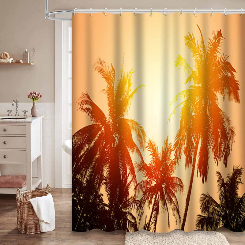 Paysage de plage tropicale, cocotiers, paradis au coucher du soleil avec 12 crochets, L 72 po x l 78 po