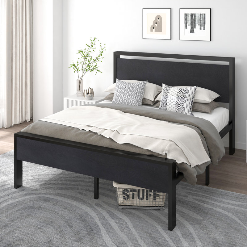 Minas Classical Metal Frame Platform Bed, Queen, Black