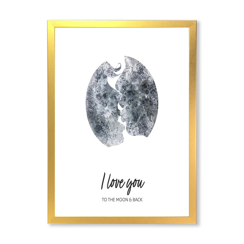 «Romantic Moon Kiss Of Two Lovers», impression sur toile, H 40 po x l 30 po x 1,5 po, Cadre doré