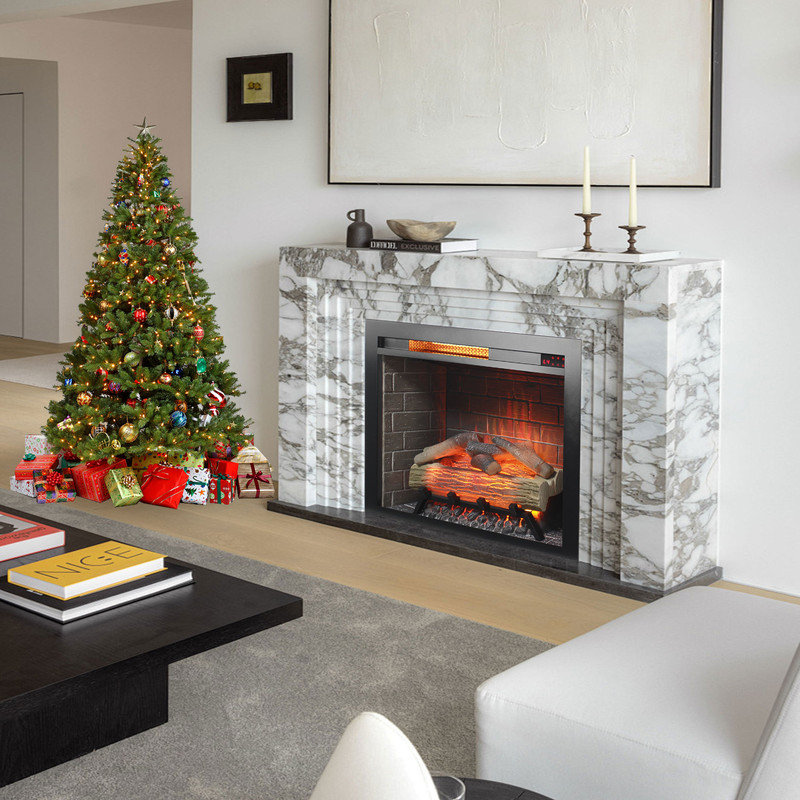  28" Electric Fireplace Insert with Fire Crackling Sound, Adjustable Flame & Thermostat, Fireplace Heater with Remote, Timer, Hardwired/Plug-In, 1500W, Black
