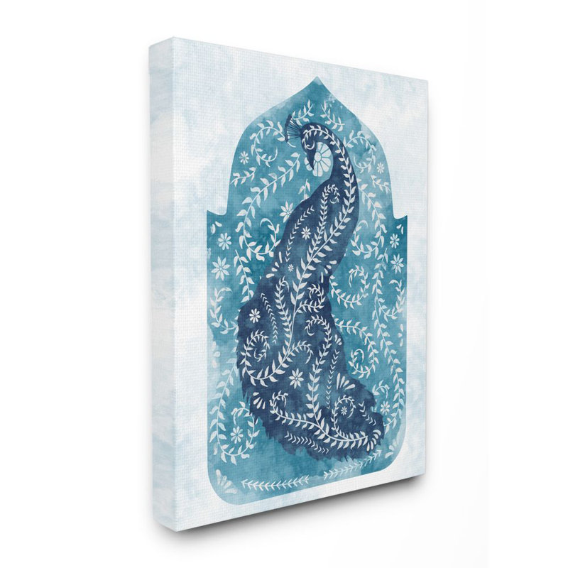 «Arabesque Peacock Jungle Vines Bird» par Ziwei Li, reproduction d'art graphique, Toile tendue, H 40 po x l 30 po