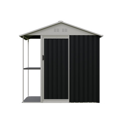 6 ft x 4 ft Metal Outdoor Storage Shed with Extended Side Rack, Gable Roof Tool Organizer for Backyard, Patio & Bike Storage