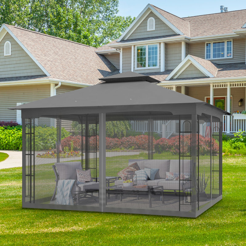 13 pi. L 11 pi. X P 11 pi. D Pavillon de jardin en acier, Gris