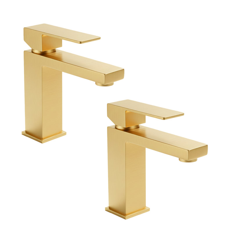 Modern Single Handle Bathroom Faucet(Set of 2), Brushed Gold