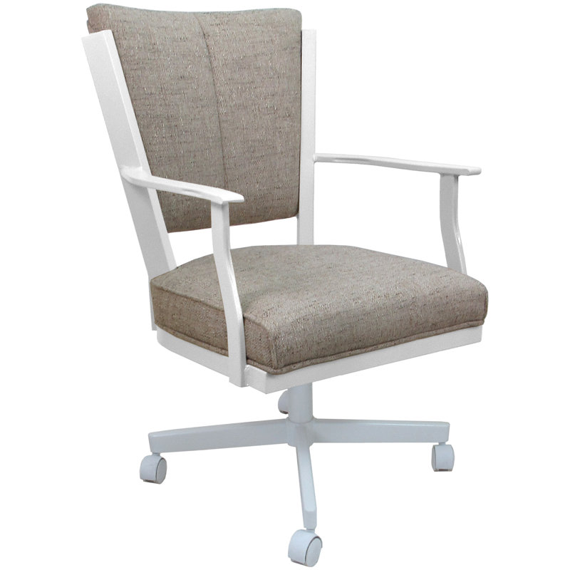 Danyael Metal Dining Caster Chair with Arms, White, Hemsath Driftwood