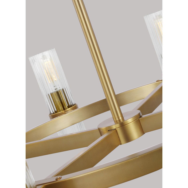 8 - Light Dimmable Wagon Wheel Chandelier, Burnished Brass