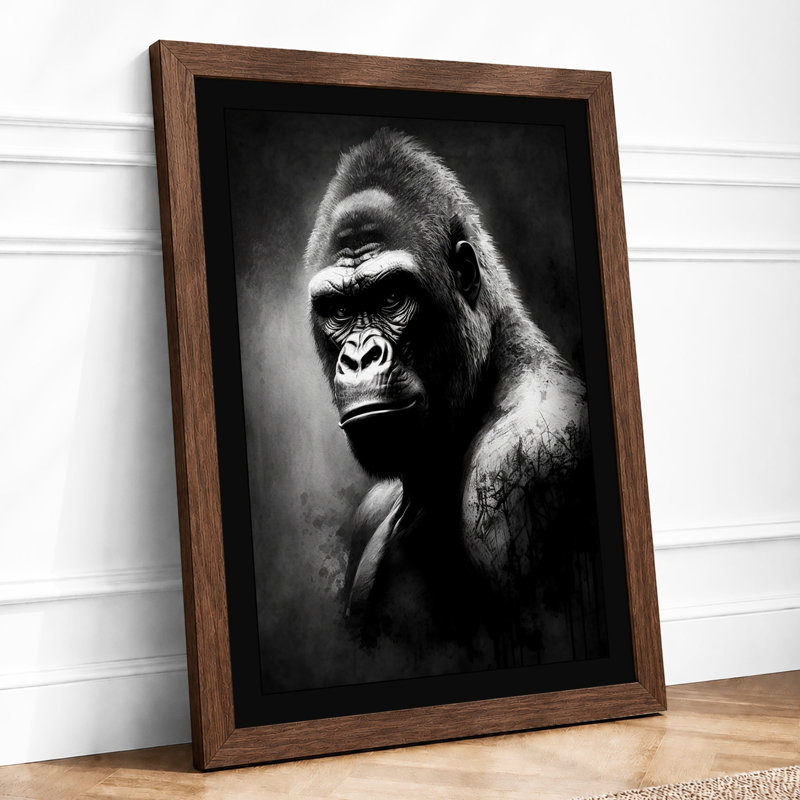 Contemplative Gorilla Minimalist - Print, A3 - 42.0 x 29.7 cm, Walnut