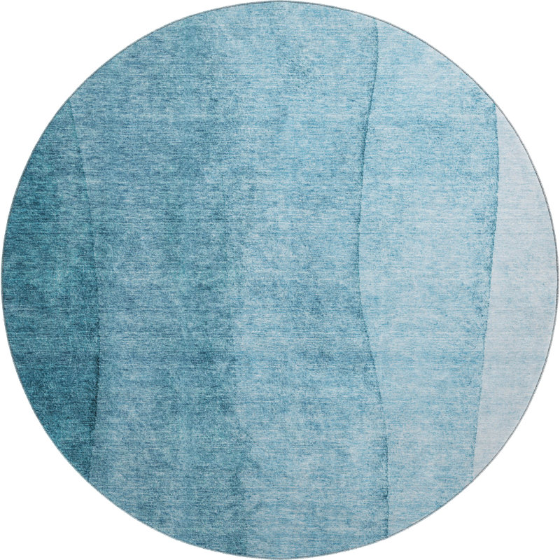 Premium Machine Washable Prisco Teal Rug, Round 8'