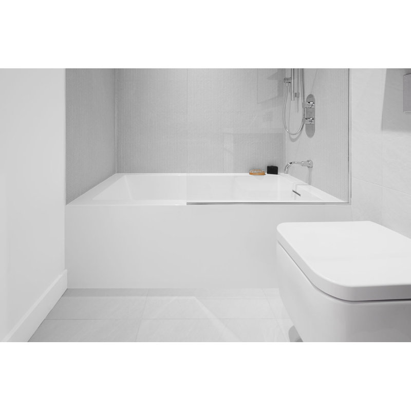 Cube 60'' L Soaking Bathtub, White True High Gloss, Polished Chrome