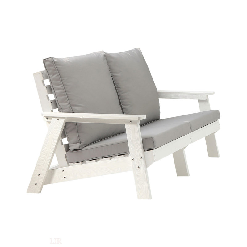 Loveseat With Cushion, Gray Cushion/White Frame