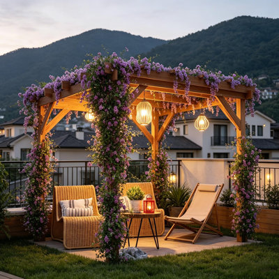Pergola en bois, treillis d'extérieur avec structure stable pour le soutien des plantes grimpantes 6,6 pi x 6,6 pi