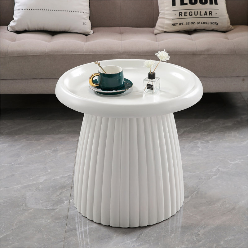 Table d'appoint ronde blanche en oxyde de magnésium cannelé 19,69 po, Blanc