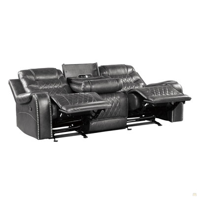 Canapé inclinable gris luxueux pour salon 1 pièce avec porte-gobelets rabattables, ports USB, revêtement en similicuir respirant