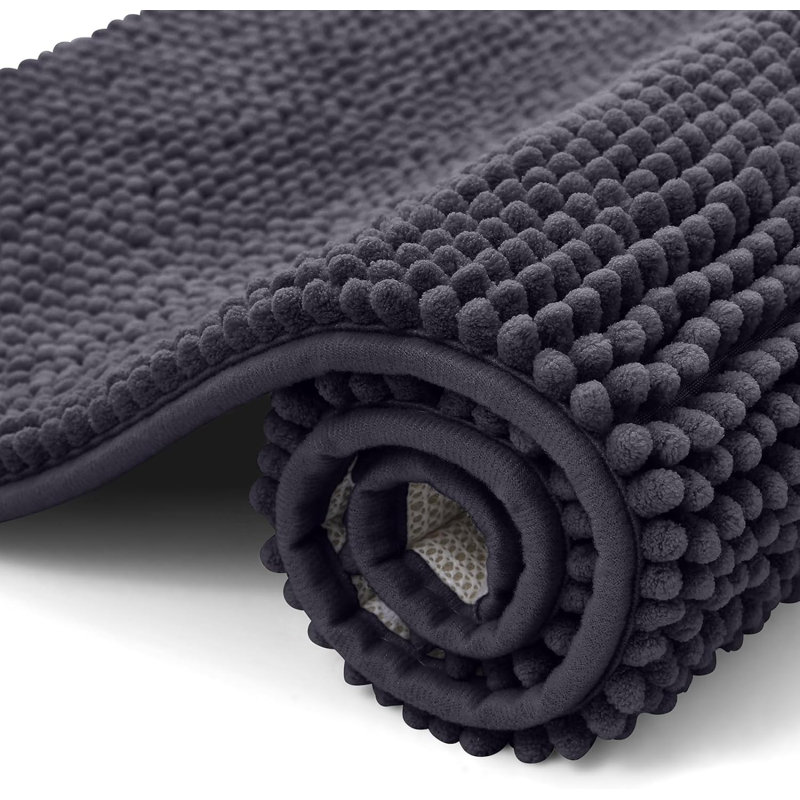 Chenille Non-Slip Bath Mat, Dark Grey
