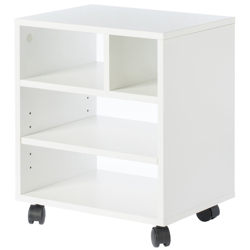 White Wooden Office Storage Printer Stand with Wheels