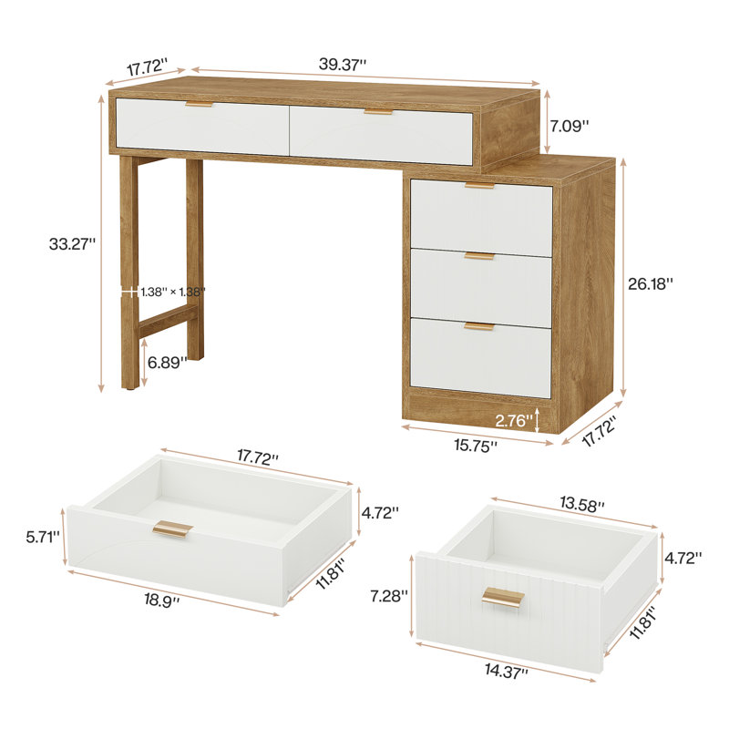 Modern Makeup Vanity Table, Natural Brown & White